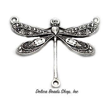 21x25mm Dragonfly Charm Silver Plated Brass/ea