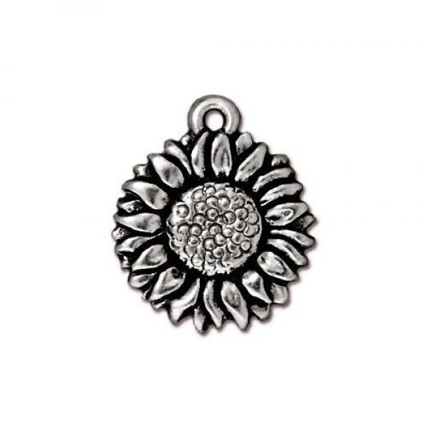 Sunflower Charm TierraCast® 15.25 x 17.75 mm Antique Silver Plate/ea