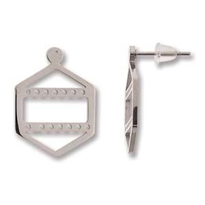 Centerline Earring 20mm x 14mm 3 Rows Rhodium Plate/pr