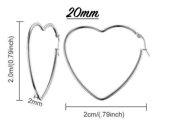 Stainless Steel Heart Hoop Earrings/pr (Please choose size)