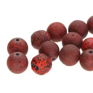 8mm Lava Etch Round Druk Red/Blk~20 bds string