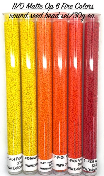 11/0 Matte Op 6 Fire Colors round seed beads set/30g ea