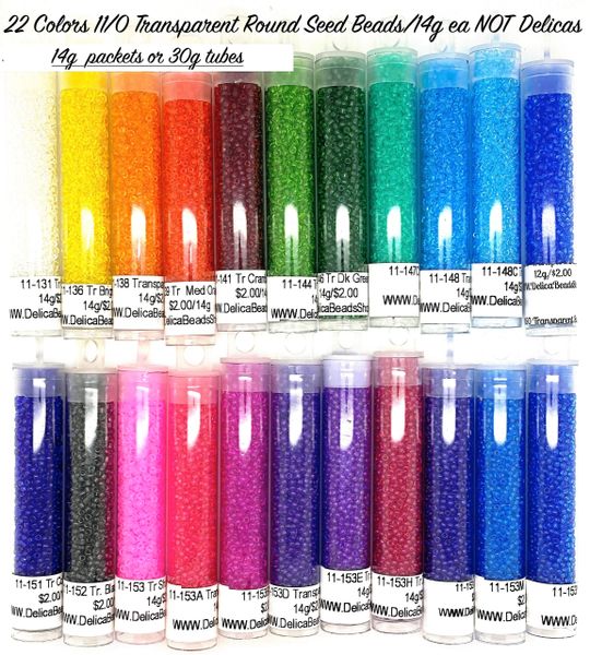 11/0 Transparent Round Seed beads set 22 colors