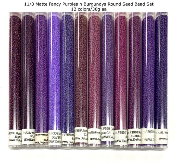 11/0 Matte Fancy Purples n Burgundys round seed bead set 12 colors