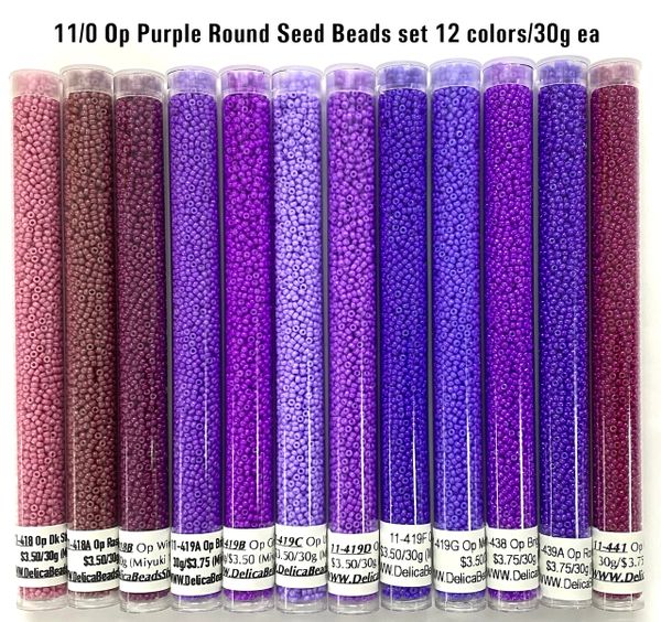 11/0 Op Purples Round Seed Beads set 12 colors