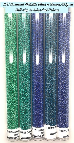 11/0 Duracoat Metallic Blues n Greens round seed bead set