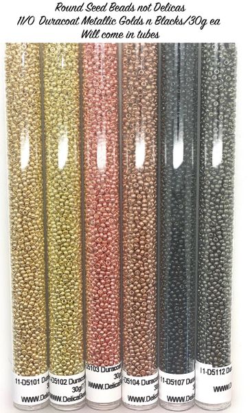 11/0 Duracoat Metallic Golds n Blacks round seed bead set