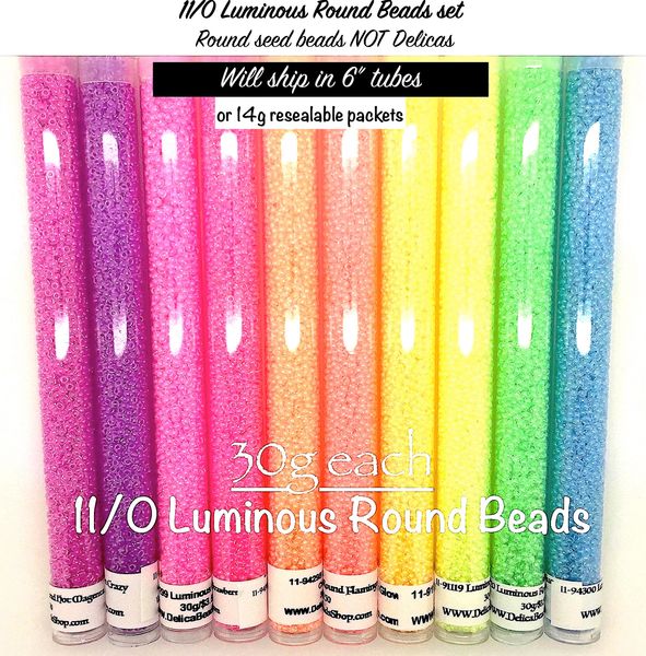 11/0 Luminous Round Seed Beads Set 10 colors