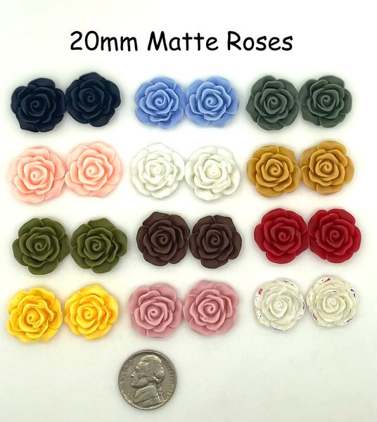 20mm Matte Roses 12 pair Cab Set/ea