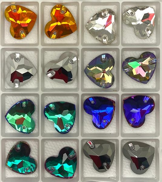 14x16mm K9 Crystal Heart Sew Ons 8pr set/ea