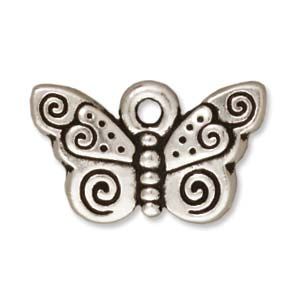 Spiral Butterfly 9X15.5mm Fine Antique Silver Plate/ea