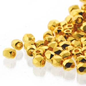FIRE POLISH TRUE 2MM CRYS 24K GOLD PLT 600PC/BG