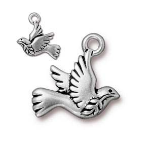 Charm Peace Dove Antique Silver Plate/ea