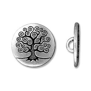 16mm Tree of Life Button Antique Silver/ea
