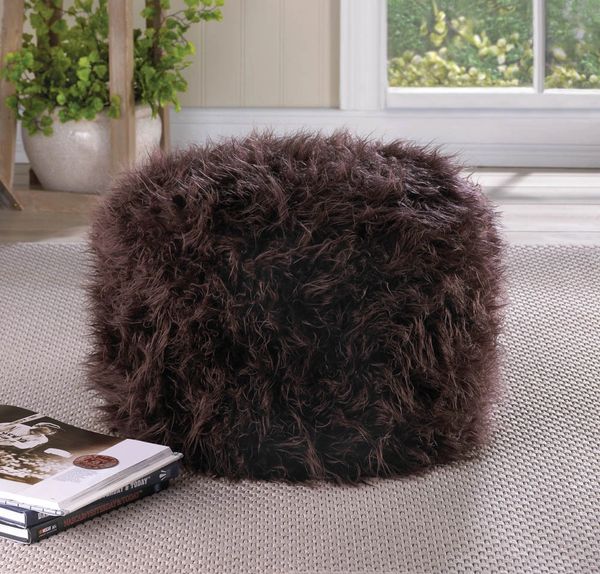 FUZZY BROWN OTTOMAN POUF | Shelly's Gift Shop