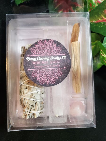 Smudging Kit: Rose Quartz, Selenite, Sage, & Palo Santo