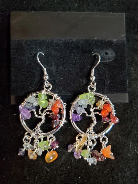 Earrings: Trees with Chakra Crystals