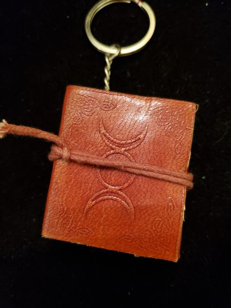 Key Ring: Tiny Leather Book with Triple Moon