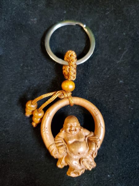 Key Ring: Wood Happy Buddha