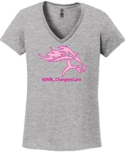 Jay M. Robinson Chargers Care Cancer support shirts (Ladies V neck style)