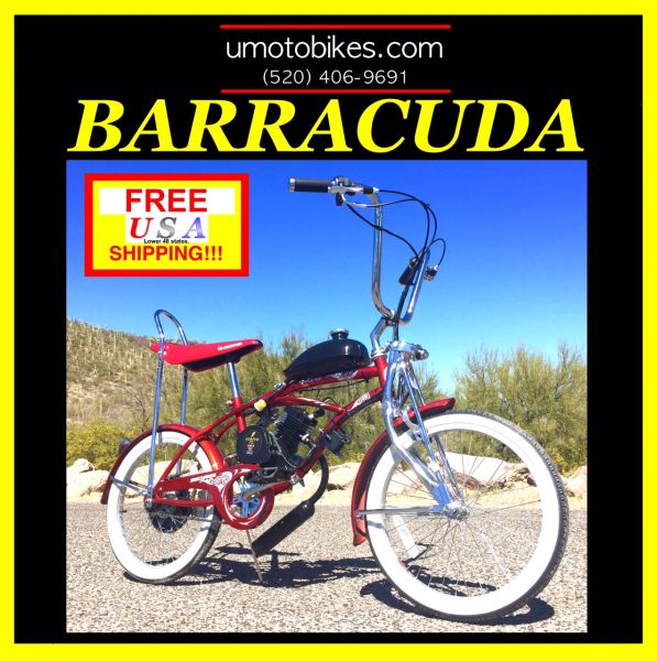 DO-IT-YOURSELF U-MOTO 2-STROKE BARRACUDA-(TM) 20" LOW RIDER CRUISER MOTORIZED BICYCLE SYSTEM