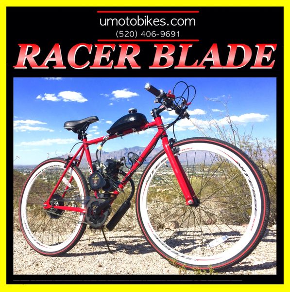 DO-IT-YOURSELF U-MOTO 2-STROKE RACER BLADE (TM) MOTORIZED BICYCLE SYSTEM