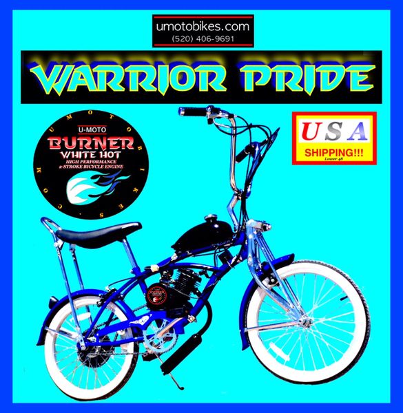 DO-IT-YOURSELF U-MOTO 66CC/80CC 2-STROKE WARRIOR PRIDE (TM) 20" LOW RIDER CRUISER MOTORIZED BICYCLE SYSTEM