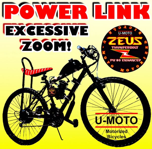 DO-IT-YOURSELF U-MOTO 2-STROKE POWER LINK (TM) MOTORIZED MOUNTAIN BIKE SYSTEM