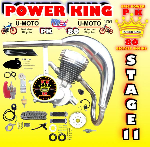 U-MOTO POWER KING (TM) 66/80CC TM STAGE 11 HIGH PERFORMANCE 2-STROKE BICYCLE MOTOR KIT