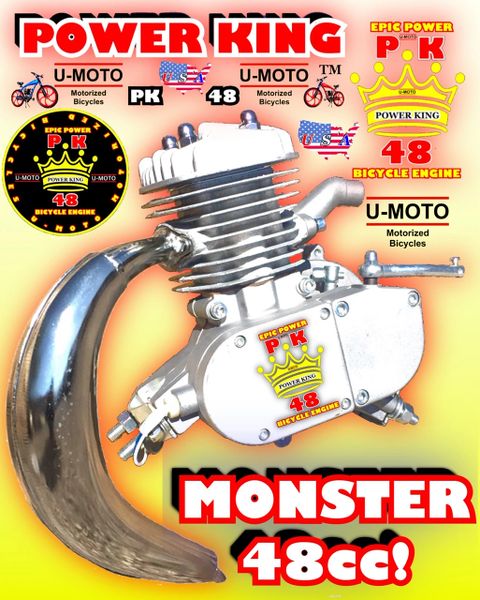 U-MOTO POWER KING (TM) 48CC/49CC/5CC TM STAGE HIGH PERFORMANCE 2-STROKE BICYCLE MOTOR/BANANA PIPE COMBO