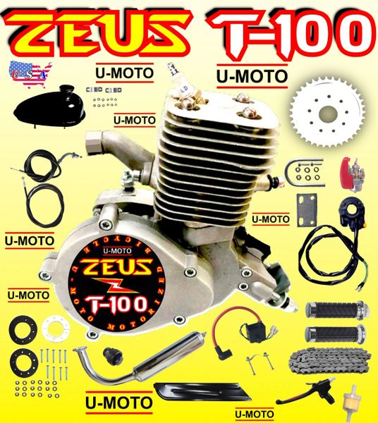 U-MOTO ZEUS T-100 (TM) 80CC/100CC HYPERPOWER 2-STROKE BICYCLE MOTOR KIT