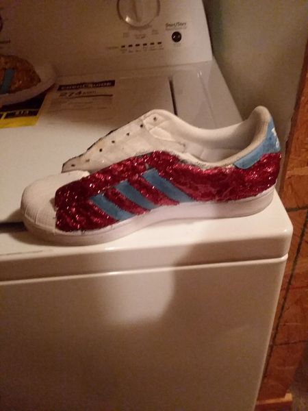 CUSTOMIZED BLUE AND RED STRIPPED GLITTER TENNIS SHOES