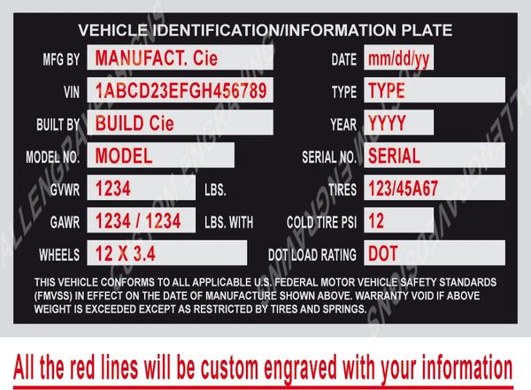 Vin plates - Vin tags - Serial number plates - Trailer id plates