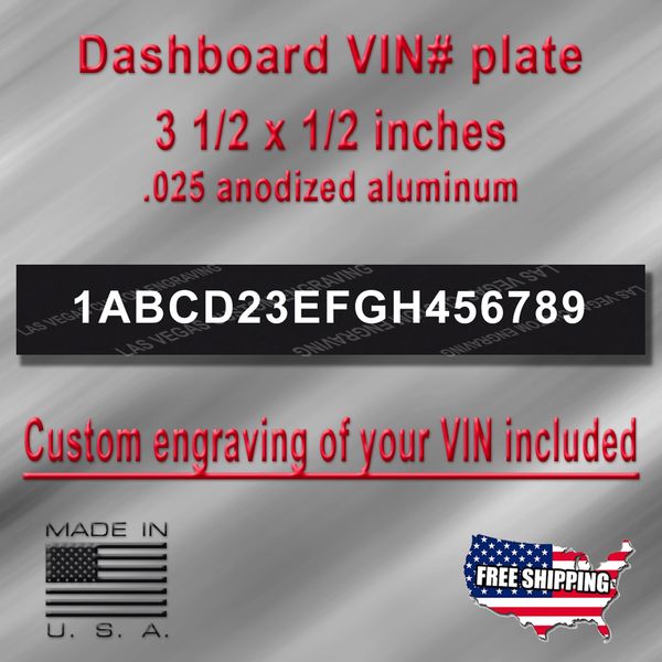 Dashboard / Windshield VIN PLATE Vehicle Identification Number Aluminum