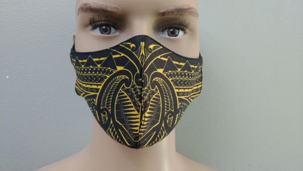 Mask: Polynesian Tribal Tattoo Mask (Black, yellow print)