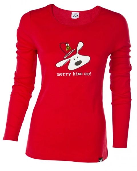 Ladies Long Sleeve T-Shirt: Merry Kiss Me