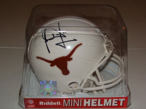 #10 VINCE YOUNG Texas Longhorns NCAA QB White Mini Helmet AUTOGRAPHED