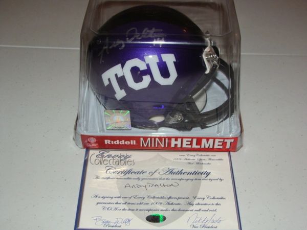 #14 ANDY DALTON TCU Horned Frogs NCAA QB Purple Mini Helmet AUTOGRAPHED