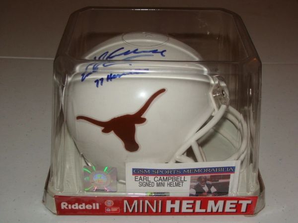 #20 EARL CAMPBELL Texas Longhorns NCAA RB White Mini Helmet AUTOGRAPHED