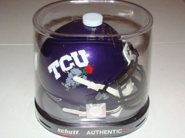 #43 TANK CARDER TCU Horned Frogs NCAA LB Purple Rose Bowl Mini Helmet AUTOGRAPHED