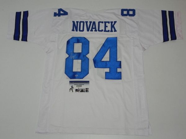 #84 JAY NOVACEK Dallas Cowboys NFL TE White Throwback Jersey AUTOGRAPHED