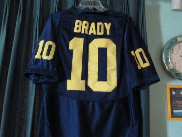 10 TOM BRADY Michigan Wolverines NCAA QB Blue Throwback Jersey