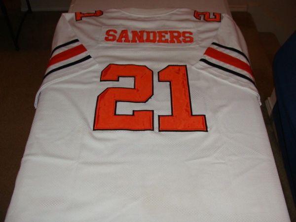 #21 BARRY SANDERS Oklahoma State Cowboys NCAA RB White Throwback Jersey