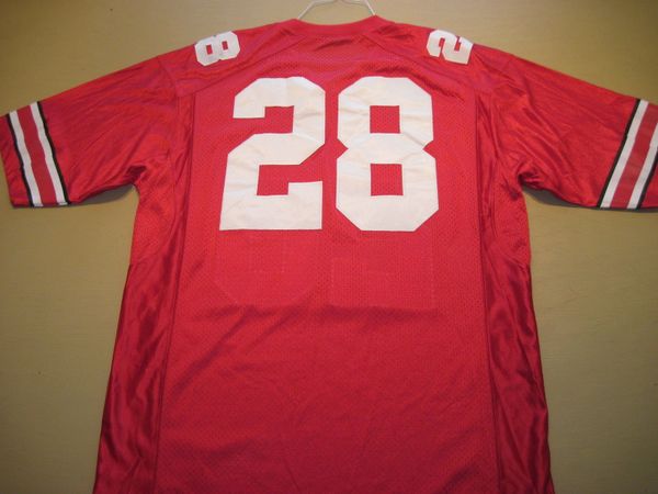 #28 BEANIE WELLS Ohio State Buckeyes NCAA RB Red Throwback Jersey