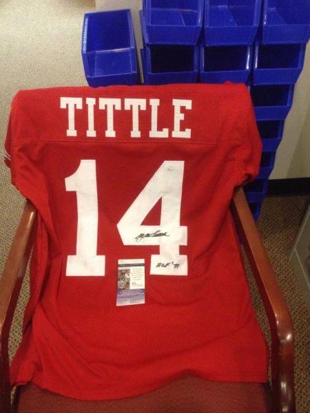 #14 Y.A. TITTLE San Francisco 49ers NFL QB Red Throwback Jersey AUTOGRAPHED