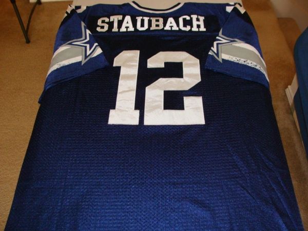 12 ROGER STAUBACH Dallas Cowboys NFL QB Blue Throwback Jersey
