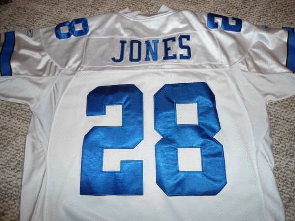 28 FELIX JONES Dallas Cowboys NFL RB White Throwback Jersey AUTOGRAPHED