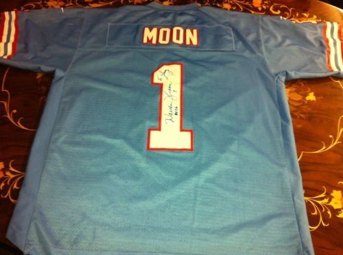 #1 WARREN MOON Houston Oilers NFL QB Blue Throwback Jersey AUTOGRAPHED