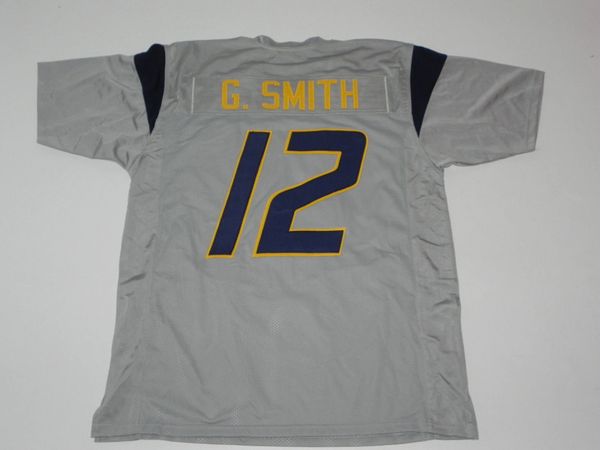 #12 GENO SMITH West Virginia Mountaineers NCAA QB Grey Throwback Jersey