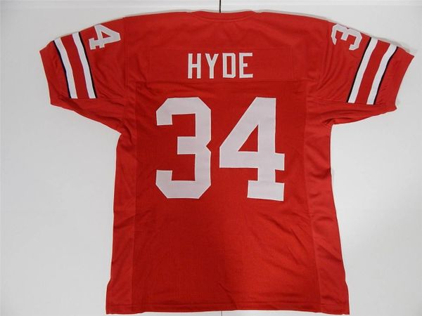 #34 CARLOS HYDE Ohio State Buckeyes NCAA RB Red Throwback Jersey